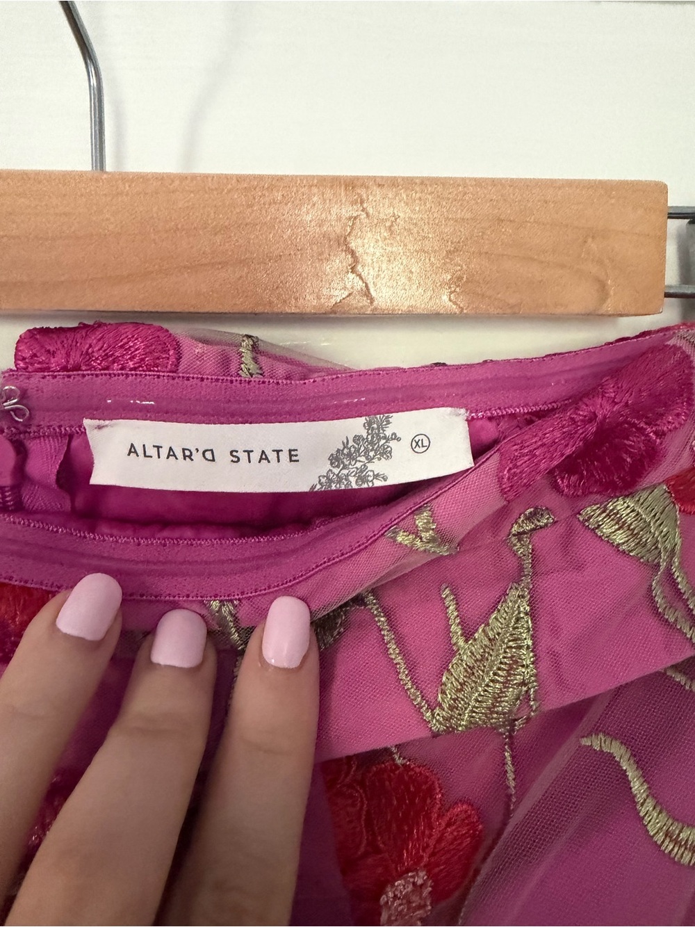 Altar'd State Strapless Hot Pink Floral Appliqué Mini Dress - Picture 5 of 6